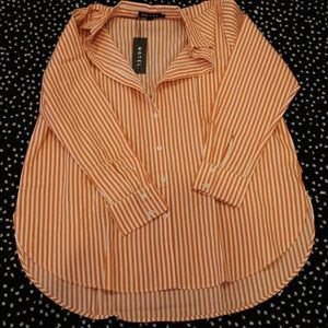 Motel rocks orange and white button down shirt
